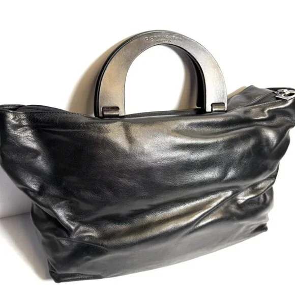 Donna Karan Black Leather Tote w Dust Bag - Picture 6 of 13